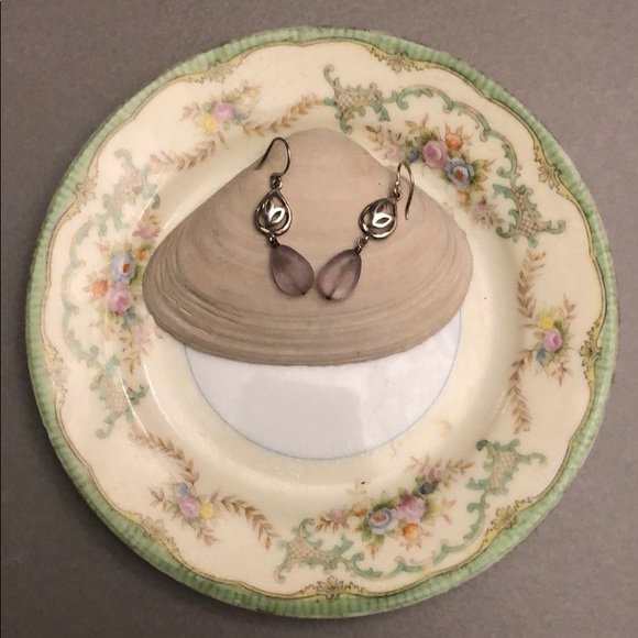 W2169. Frosted Amethyst Leafy Earrings - Picture 1 of 3